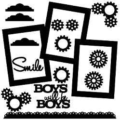 Boys will be boys 3 photo frame page ,cogs,smile tabs ,border 12